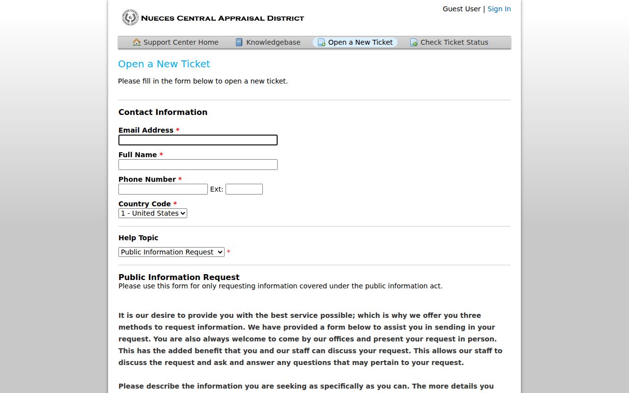 Nueces County street directory NCAD public information request form