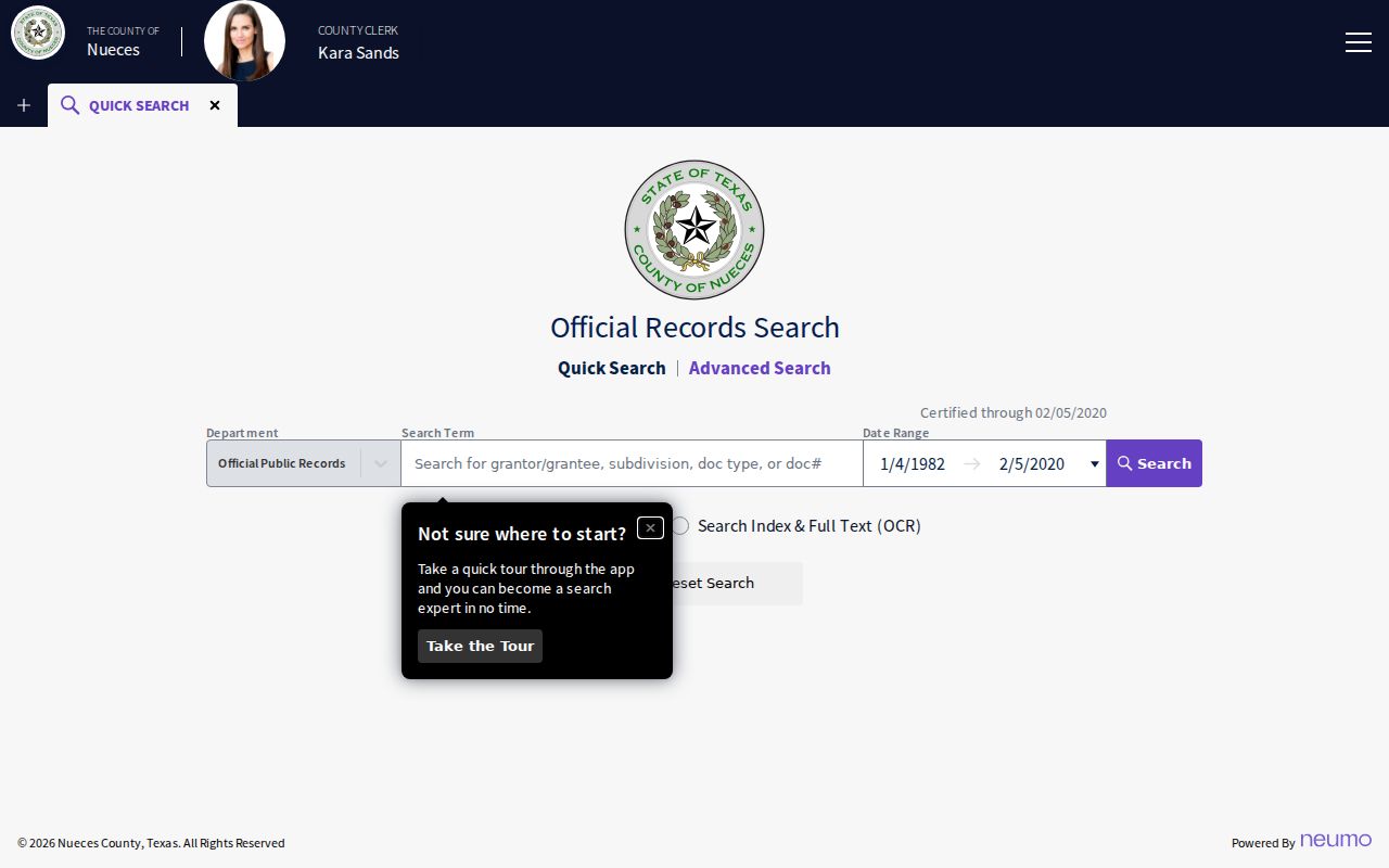 Nueces County residents directory Official Public Records quick-search screen