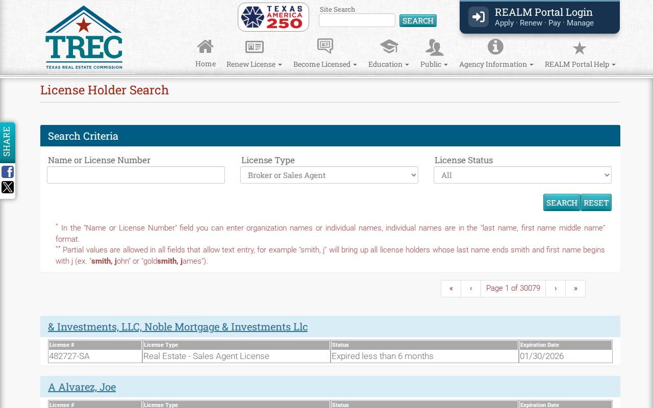 Nueces County resident lookup using Texas license search filters